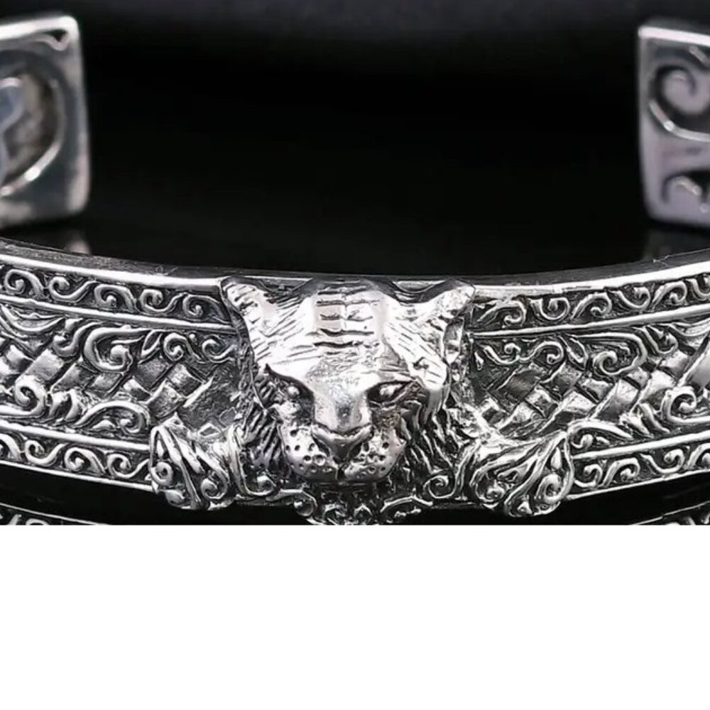 Sterling Silver Lion Cuff Bracelet (7.25 inches)
